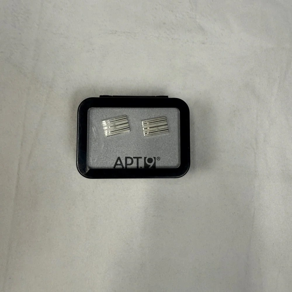 Apt‎ 9 Mens Silver Tone Striped Rectangular Cufflinks 61AN43X006 New in Box